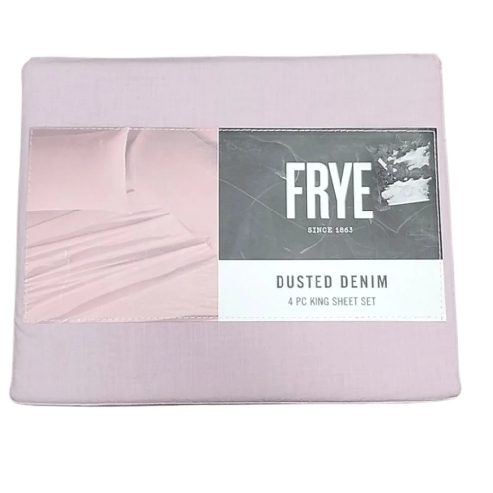 Frye Dusted Denim Extra Comfort Blend 4 Piece King Sheet Set In Soft Pink - New